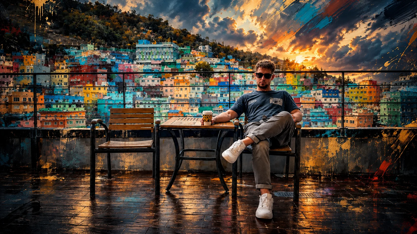 Andrew D. Daily at Avant-Garde Café in Busan, South Korea, overlooking Gamcheon Culture Village